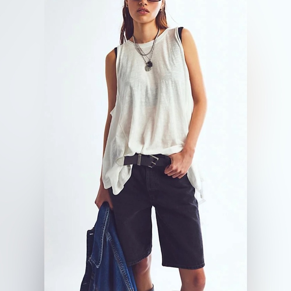 Free People White Sleeveless Side-Drape Tunic